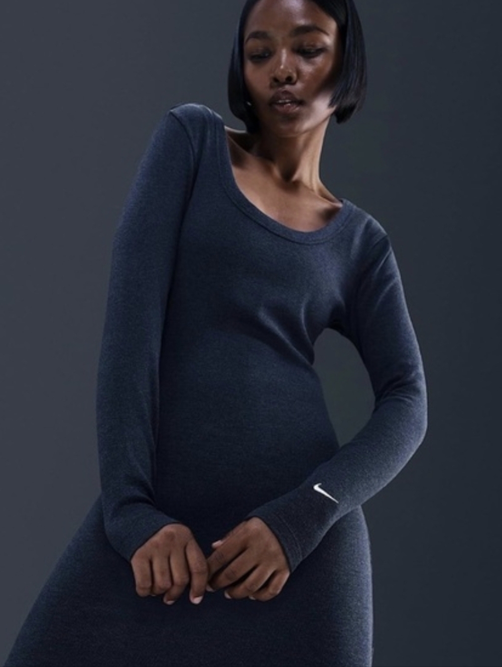 Nike Sportswear Chill Knit Ribbed Long Sleeve Midi Dress NWT Medium Navy